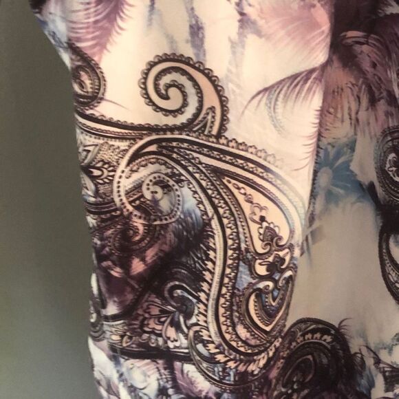 Lanzino Purple and white paisley print button down shirt men's size 3XL - Picture 3 of 5